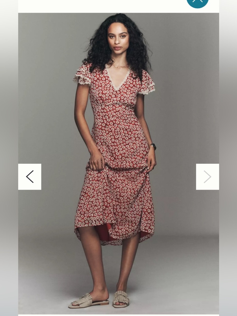 Anthropologie Red Floral V-Neck Midi Dress